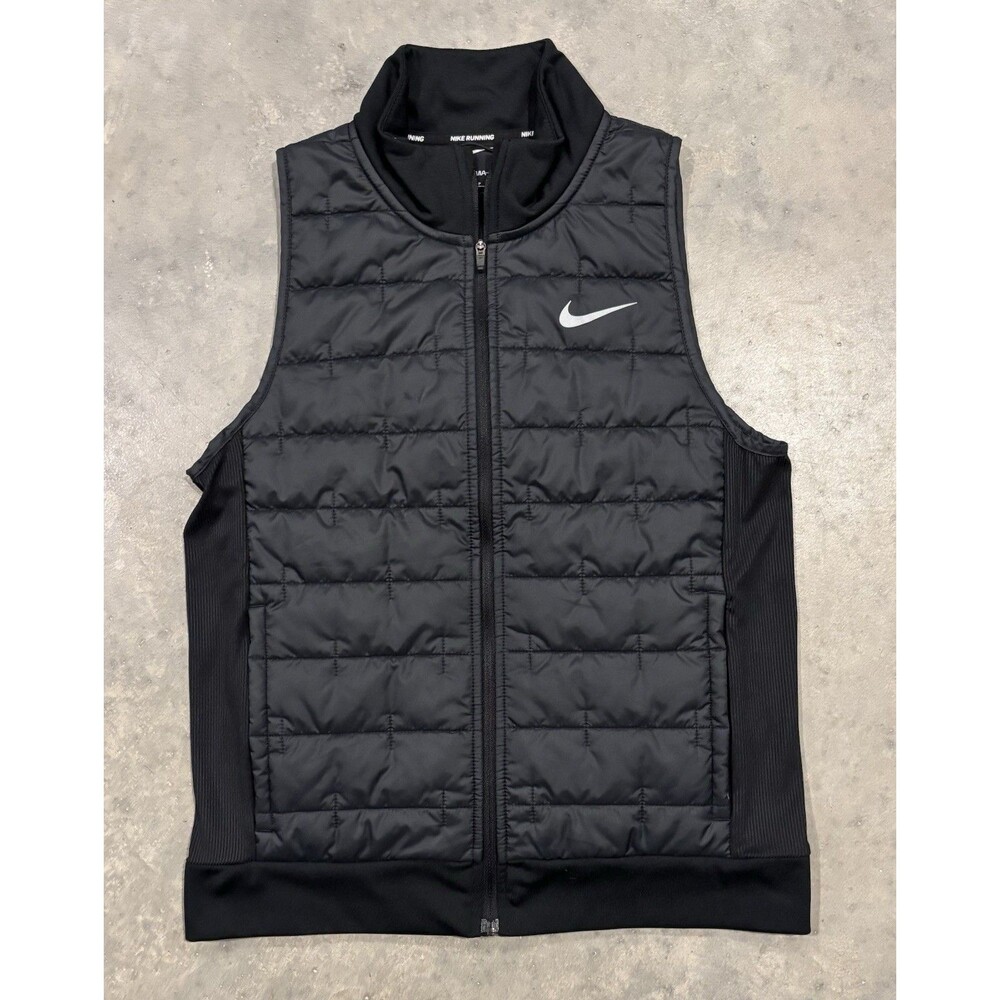 Nike Running Therma Fit Vest Gilet Womens Small Black Full Zip Quilted Pockets